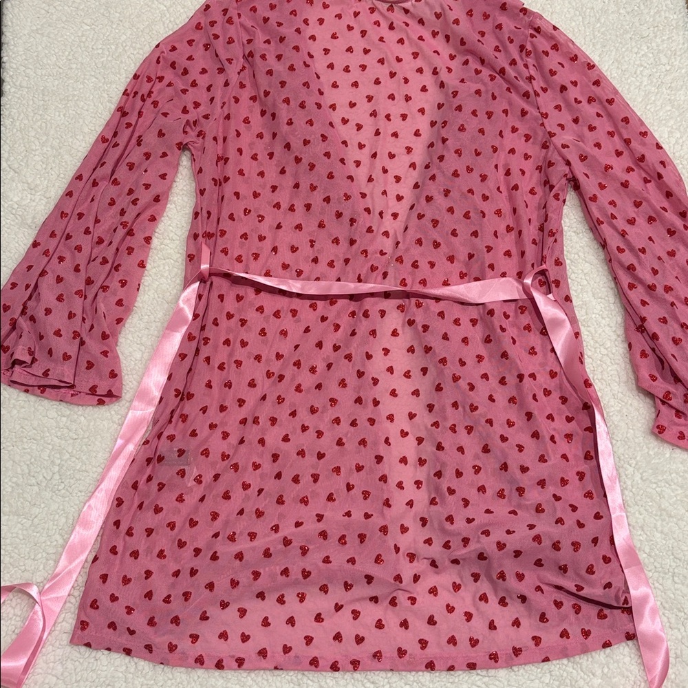 Pink Heart Patterned Ruffled Lingerie Top - Picture 2 of 5